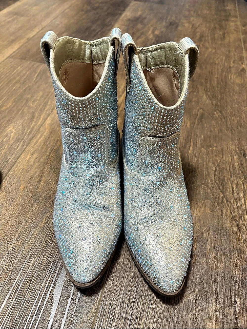 Girl’s Rhinestone Western Ankle Boots in Silver